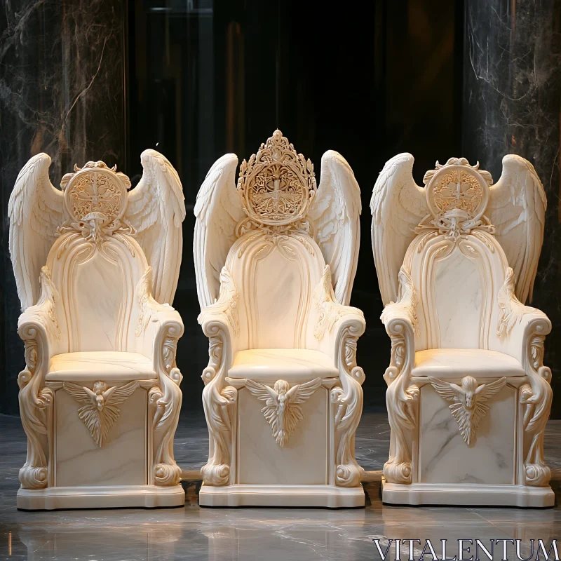 AI ART Ornate Marble Chairs with Angelic Design