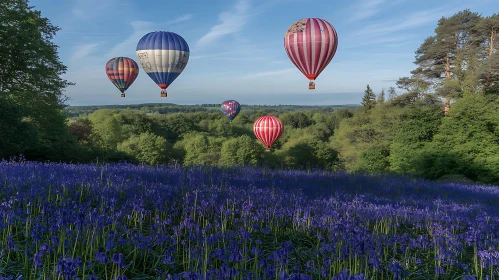 Hot Air Balloons and Bluebell Field