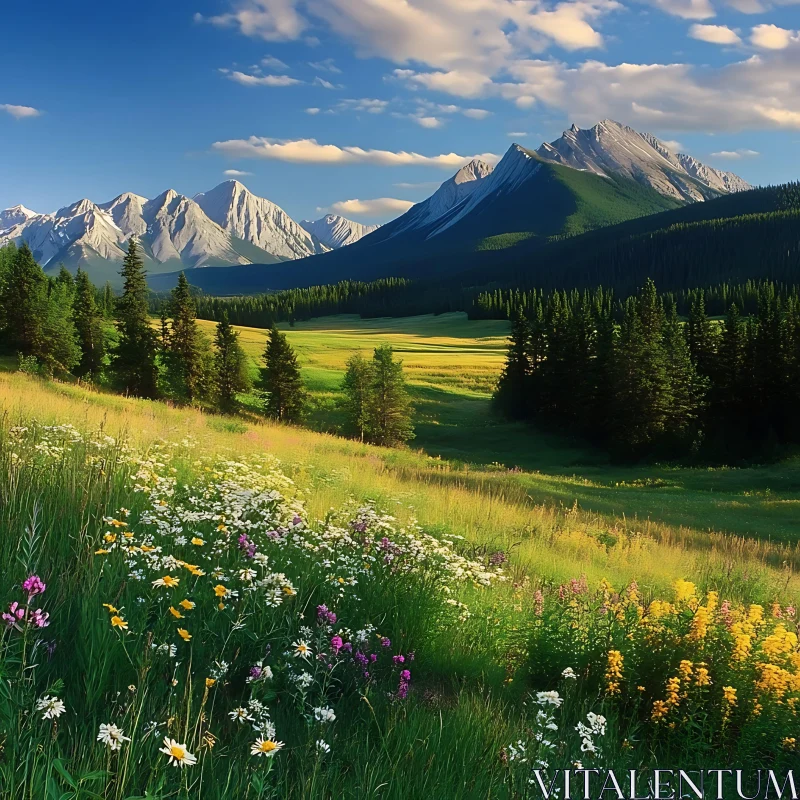 AI ART Wildflower Meadow and Mountain View