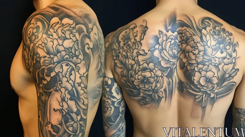 Detailed Full-Back Floral Tattoo AI Image