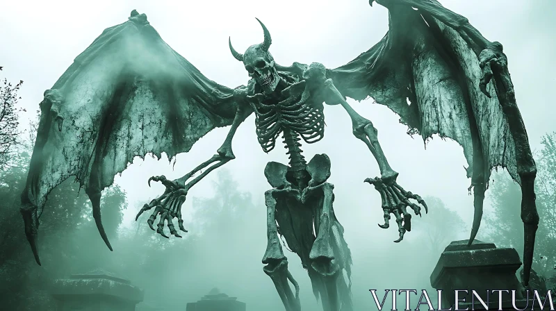 Winged Skeleton Demon in Dense Fog AI Image