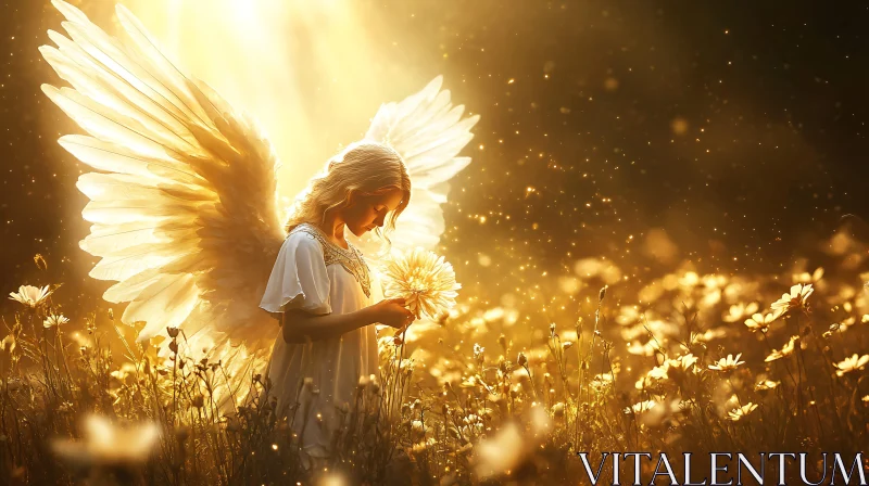 Golden Angel with Flower AI Image