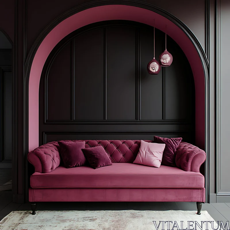 Magenta Couch with Pillows in the Archway AI Image