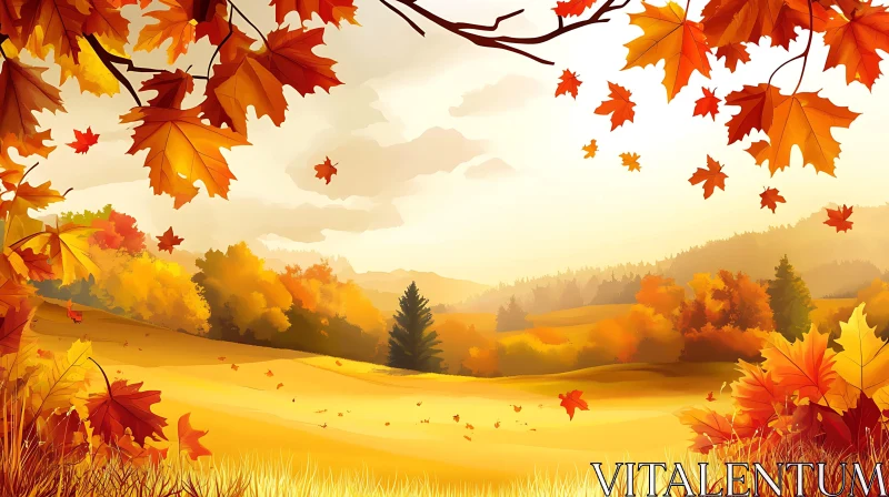 Autumnal Field with Colorful Foliage AI Image