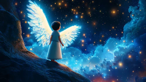 Winged Child Gazing at Stars