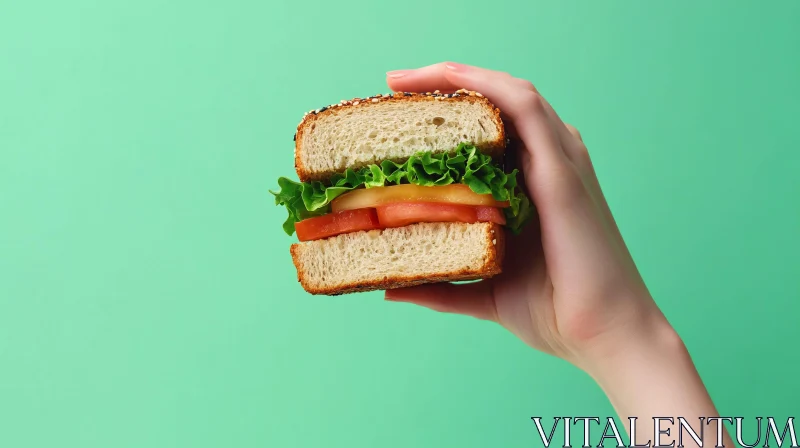 Lettuce and Tomato Sandwich in Hand AI Image