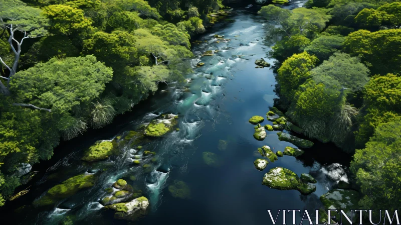Aerial Shot of River in Green Forest - Terragen Inspired Art AI Image