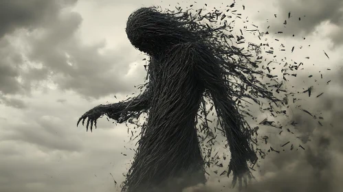 Fragmented Figure in Ominous Weather