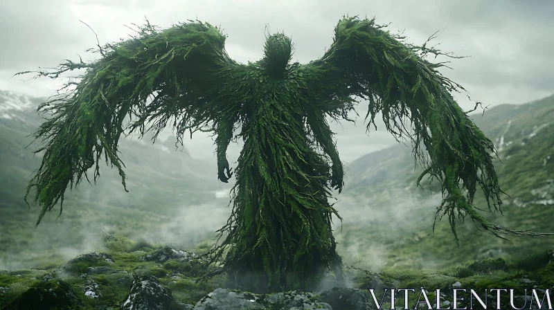 Winged Figure in Forest Landscape AI Image