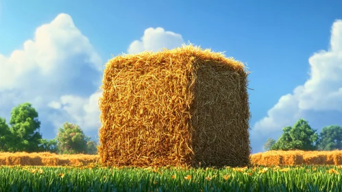 Golden Hay Bale on a Sunny Day