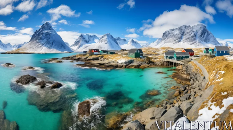 Captivating Nature Scene: Idyllic Village and Majestic Mountains AI Image