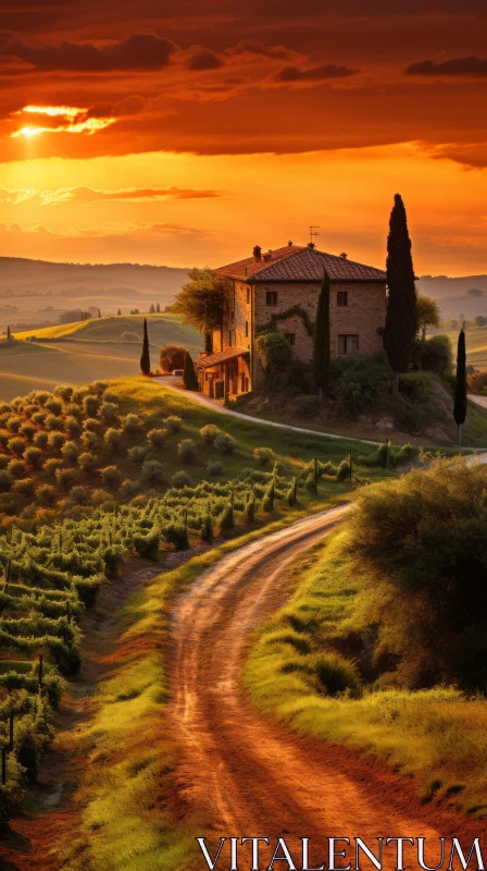 Captivating Sunset at an Italian Farmhouse and Vineyard AI Image
