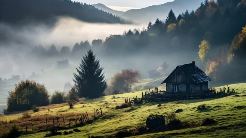 Foggy Valley House Scenery