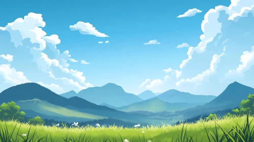 Green Hills and Blue Sky Illustration