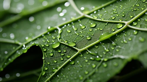Green Leaf with Water Droplets - A Testament to Nature's Craftsmanship