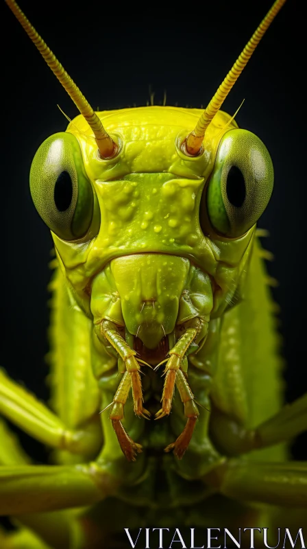 Intricate Grasshopper Portrait Against Stark Black Background AI Image