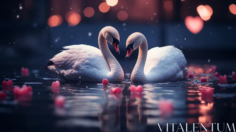 Romantic Swan Encounter under the Starry Night AI Image