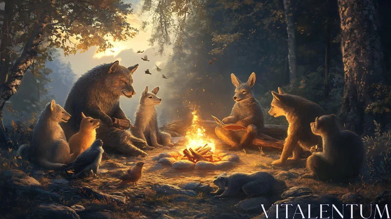 Campfire Stories with Forest Friends AI Image