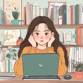 Girl with Laptop Surrounded by Books