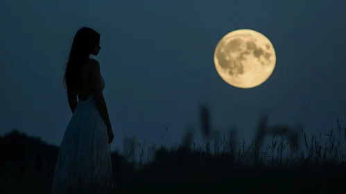 Night Scene with Woman and Moon