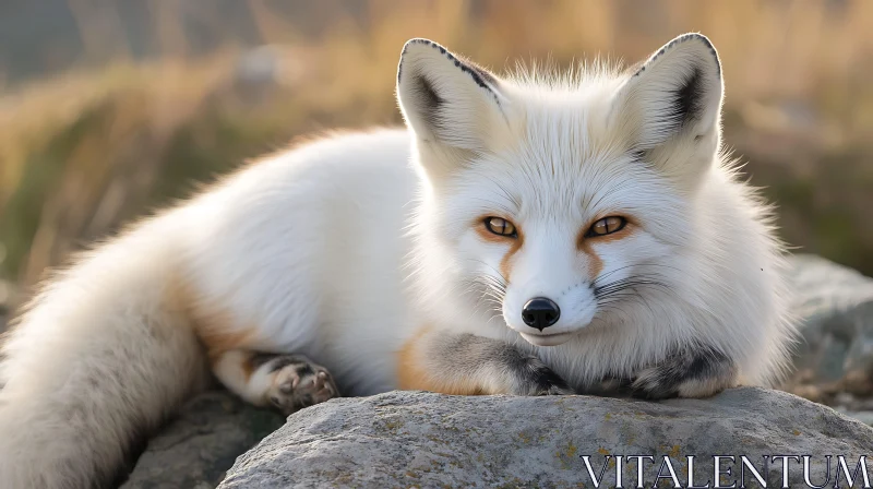 Arctic Fox Lounging on Rock AI Image