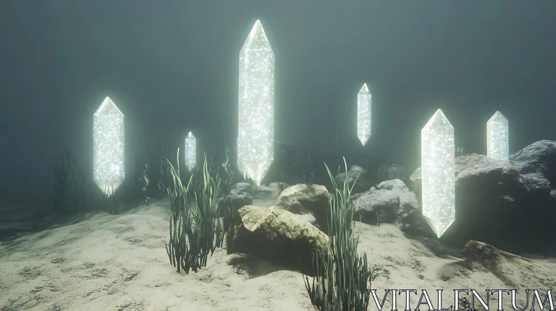 AI ART Glowing Crystals Underwater Scene