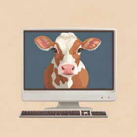 Cartoon Cow in Digital Display
