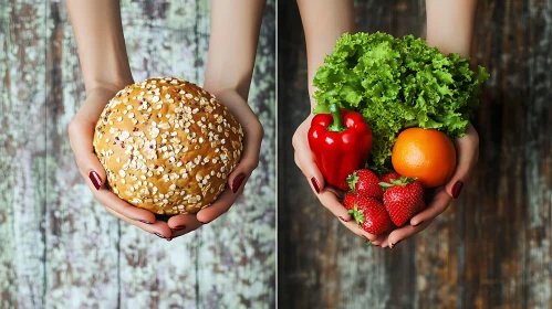 Hands Holding Bread and Fresh Produce