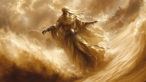 Ethereal Wizard Amidst Swirling Sands