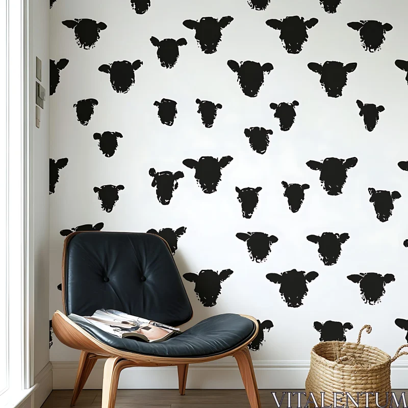 Minimalist Room with Cow Silhouette Design AI Image