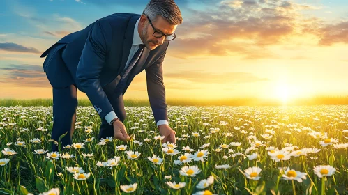Daisies Field at Sunset