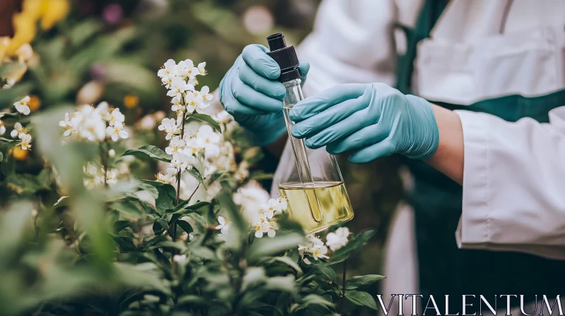 Flask and Flowers in Laboratory AI Image