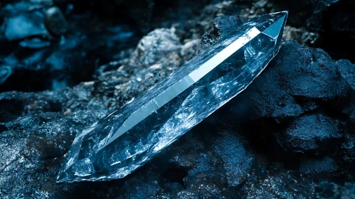 Glistening Transparent Crystal in Rocky Terrain