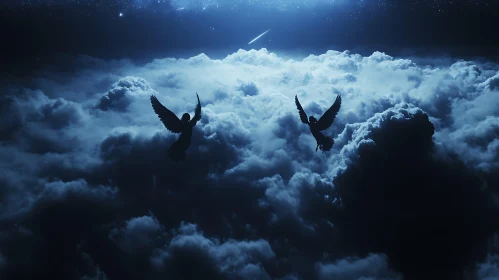 Celestial Angels Descending Through Clouds