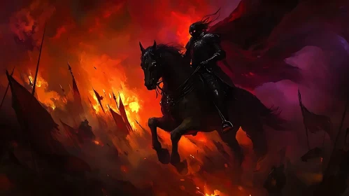 Warrior on Horseback in Blazing Battle