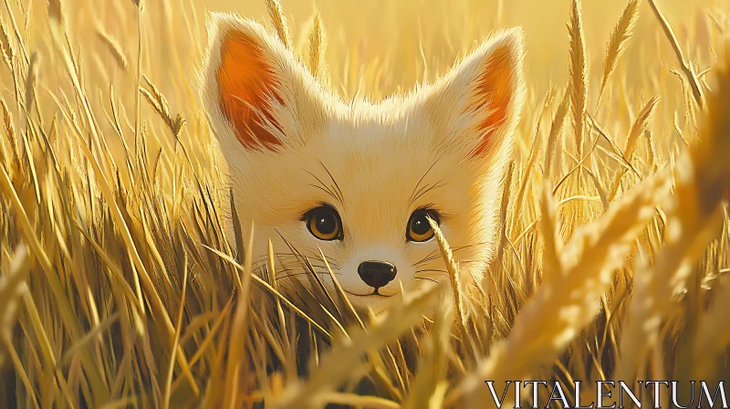 Adorable Fox Peeking Through Wheat AI Image