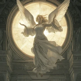 Angel Ascending in a Circular Window