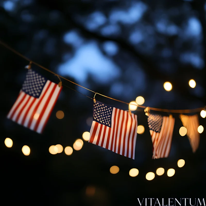 AI ART American Flags and Lights Festive Display