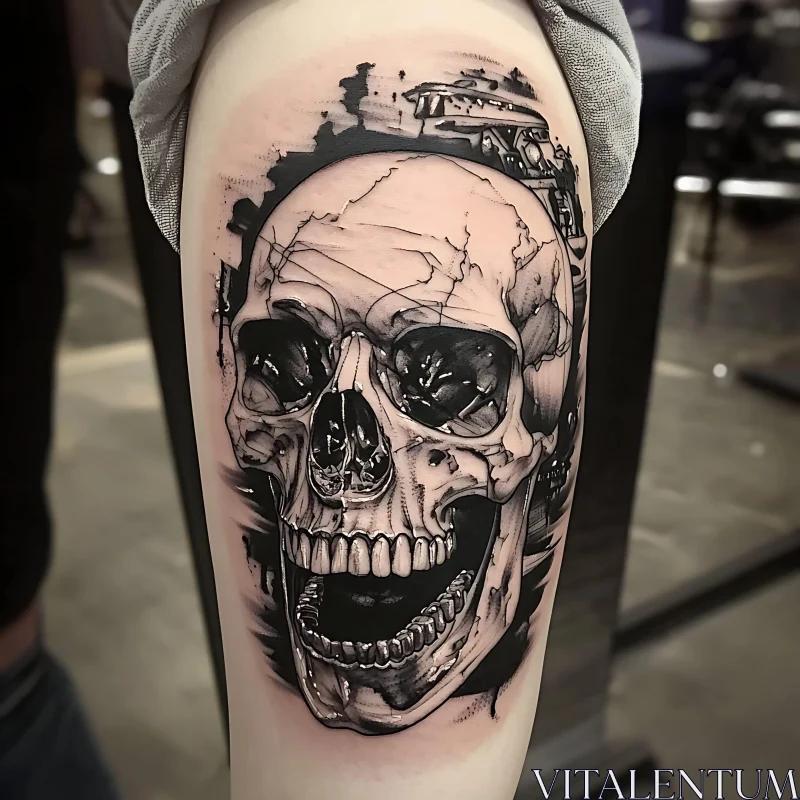 AI ART Detailed Skull Arm Tattoo Design