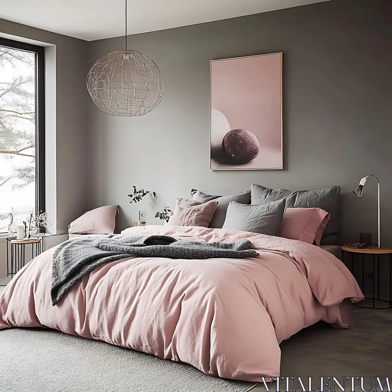 AI ART Cozy Pink Bedroom Interior Design