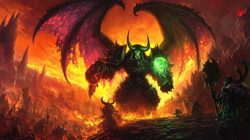 Epic Demon Illustration with Fiery Backdrop