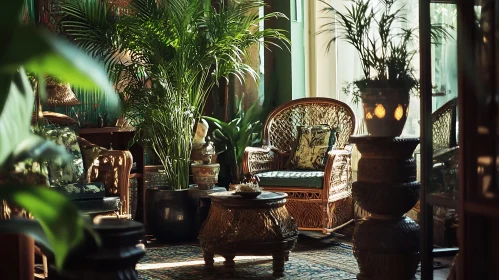 Indoor Plants and Wicker Furniture