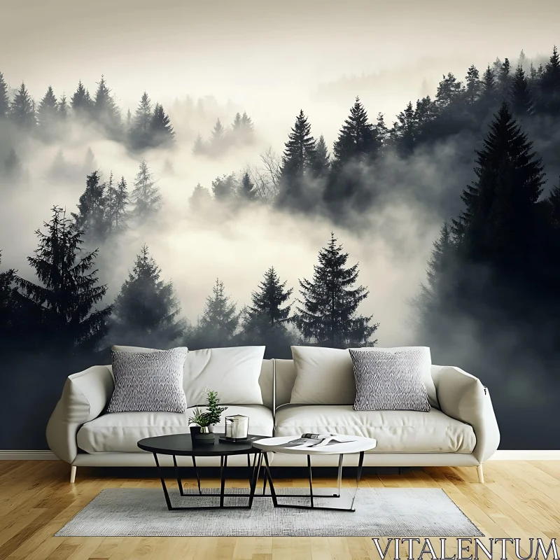 Misty Pine Forest Interior Design AI Image