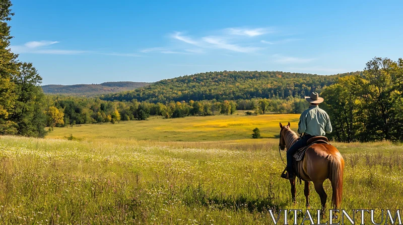 Equestrian Vista: A Cowboy's Perspective AI Image