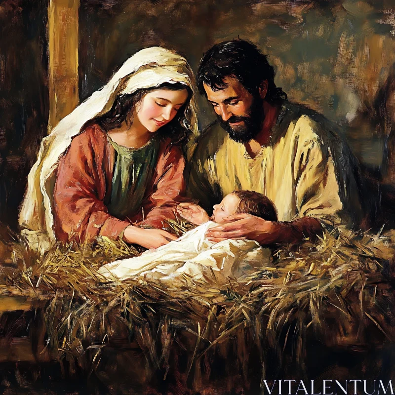 Mary, Joseph, and Baby Jesus Art AI Image