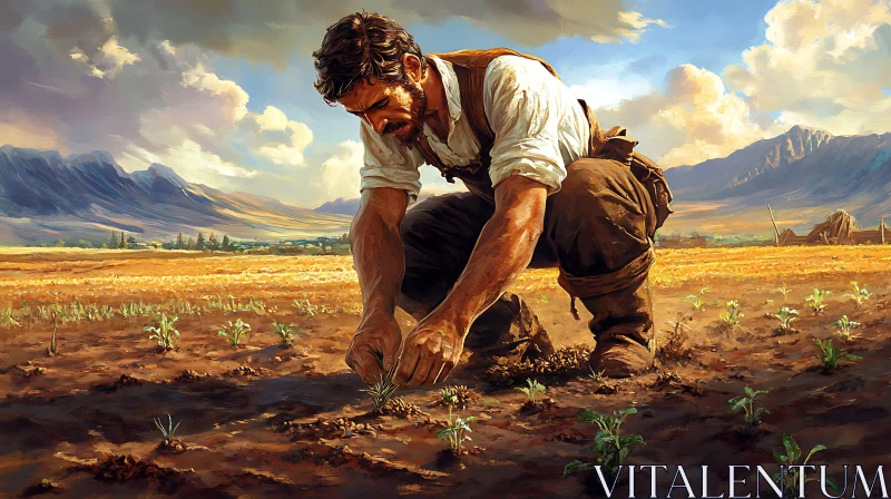 AI ART Agricultural Worker Planting Crops