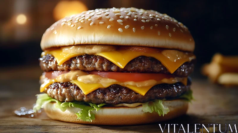 Juicy Burger with Cheddar Cheese and Fresh Vegetables AI Image