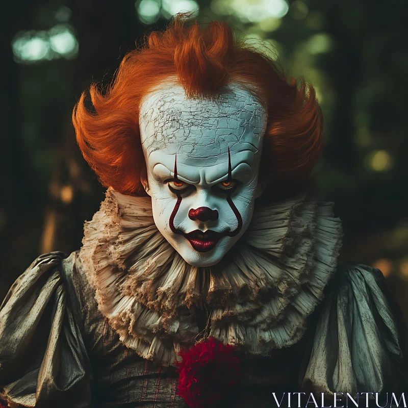 Terrifying Clown with Fiery Hair AI Image