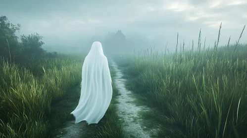 Shrouded Figure on Misty Path