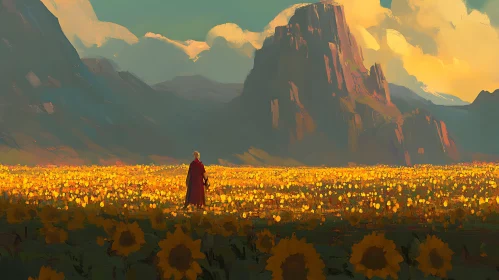 Person in Sunflower Field